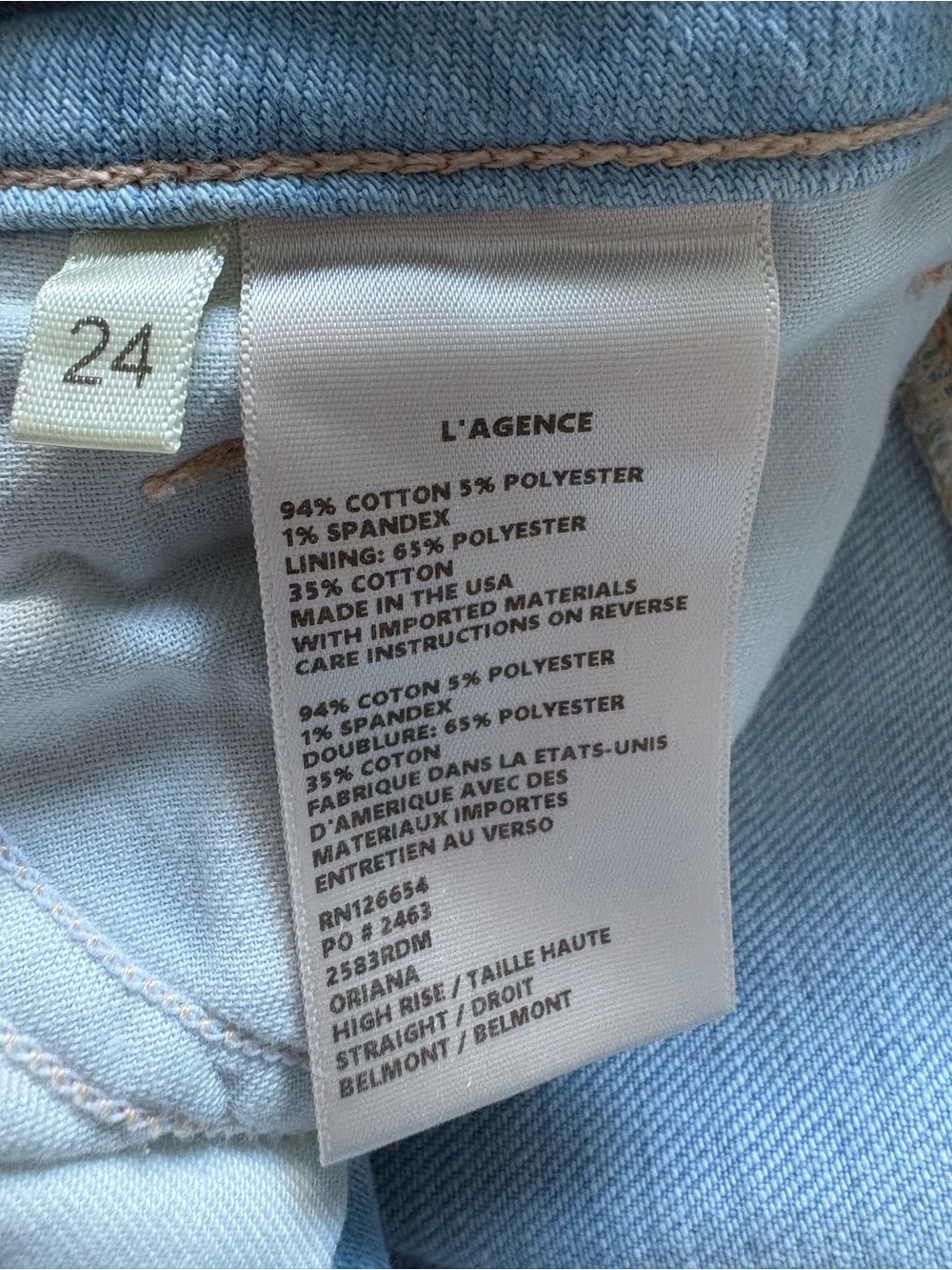 L’AGENCE Oriana High Rise Straight Jeans Light Wash Size 24 - Picture 4 of 5